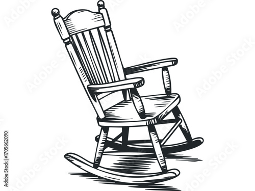 Wooden rocking chair illustration isolated on white background. Vector hand drawn illustration