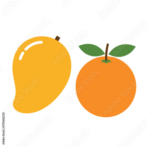 Simple Illustration of Mango and Orange Fruits