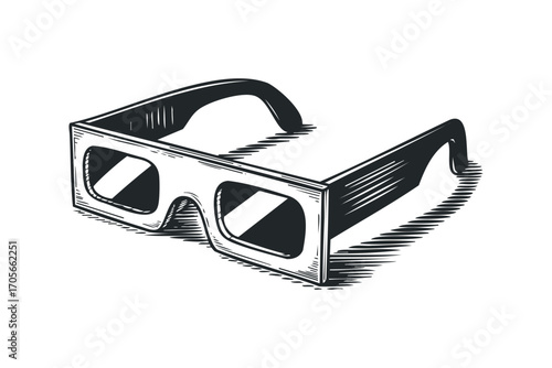 Stereoscopic Glasses Transparent Item Isolated. Vector hand drawn illustration