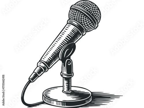 Vintage Microphone with Transparent Background. Vector hand drawn illustration