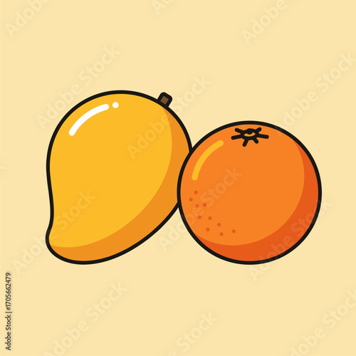Vibrant Mango and Orange Fruit Illustration
