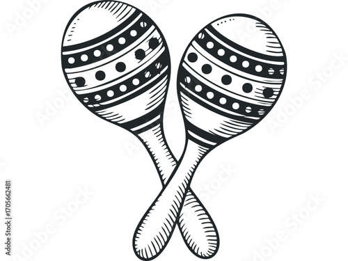 Hand Drawn Maracas on Transparent Background. Vector hand drawn illustration