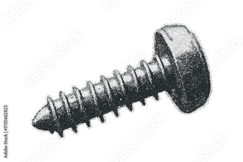 Single metal screw with threaded shank and flat head. Vector hand drawn illustration