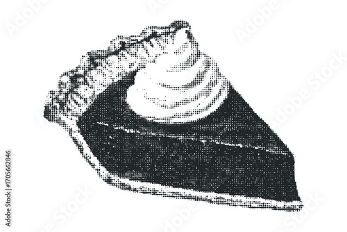 Halftone Slice of Pumpkin Pie with Whipped Cream. Vector hand drawn illustration