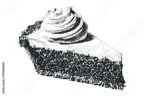Slice of pie with piped cream isolated on transparent background. Vector hand drawn illustration