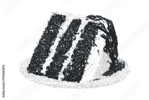 Chocolate Layer Cake Slice with Halftone Texture. Vector hand drawn illustration