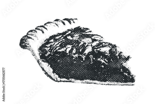 Halftone Slice of Berry Pie on White Transparent. Vector hand drawn illustration