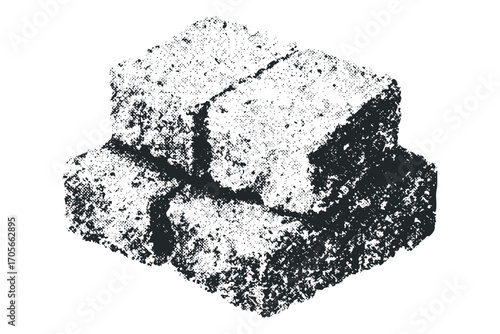 Three sugar cubes piled in irregular formation. Vector hand drawn illustration