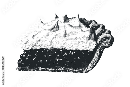 Slice of berry pie with meringue topping. Vector hand drawn illustration