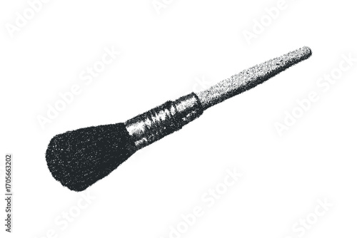 Makeup Brush with Wooden Handle and Metal Ferrule Isolated. Vector hand drawn illustration