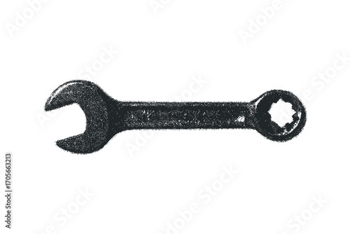 Combination wrench tool with textured surface on transparent background. Vector hand drawn illustration