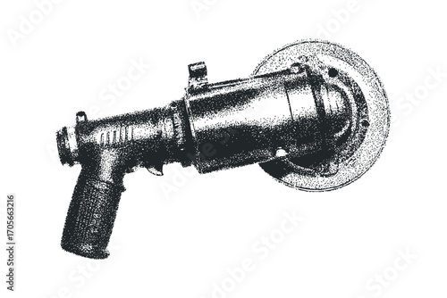 Black and white stippled of a rotary sander tool. Vector hand drawn illustration
