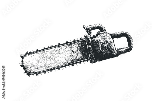 Chainsaw isolated with granular texture. Vector hand drawn illustration