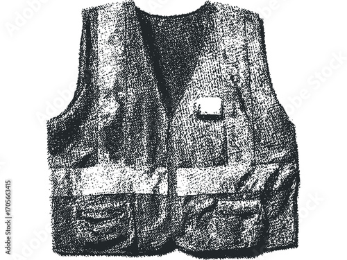 High Visibility Vest with Pockets and Badge Area. Vector hand drawn illustration