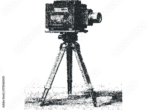 Vintage camera on tripod on transparent background. Vector hand drawn illustration