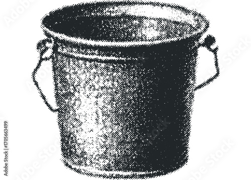Metal pail with wire handles on a transparent background. Vector hand drawn illustration