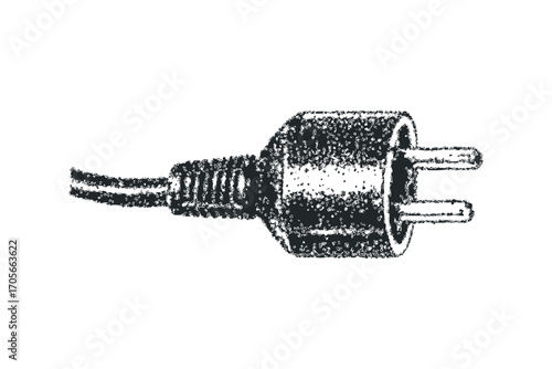 Black electrical power plug on white transparency isolated. Vector hand drawn illustration