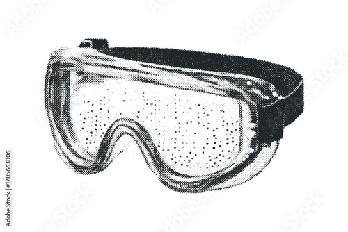 Protective goggles with clear lenses on transparent background. Vector hand drawn illustration