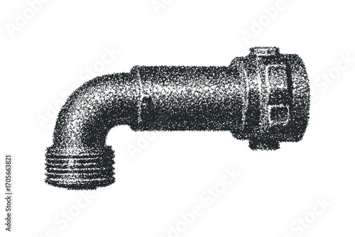 Threaded Pipe Fitting Elbow. Vector hand drawn illustration