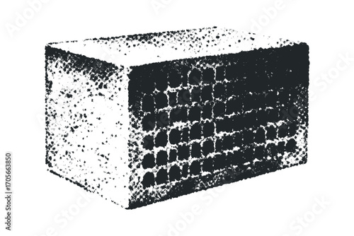 Textured dark gray rectangular prism with honeycomb pattern. Vector hand drawn illustration
