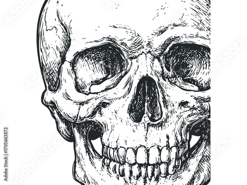 Detailed Sketch of a Human Skull Face. Vector hand drawn illustration