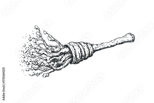 Hand drawn sketch of a wispy object dissolving into small particles on a transparent background. Vector hand drawn illustration