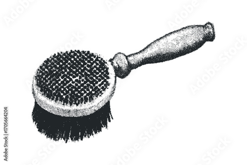 Oval Shoe Brush with Wooden Handle. Vector hand drawn illustration