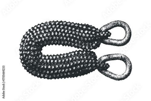 Ornate beaded rope loop with rings isolated. Vector hand drawn illustration
