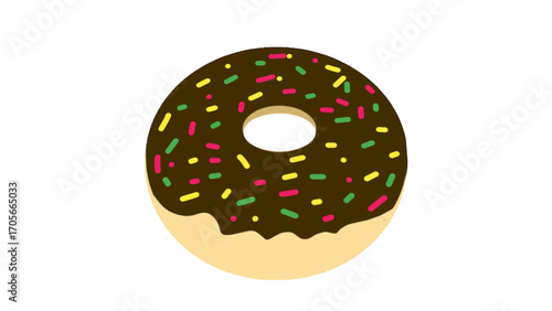 Chocolate donut with colorful sprinkles vector