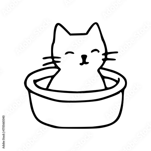 cute kitten sitting in a bowl line art