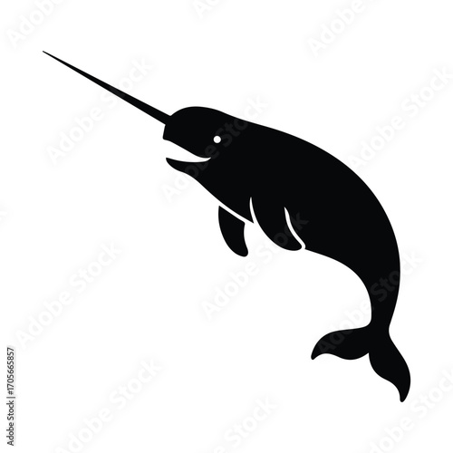 Elegant Narwhal Silhouette Isolated on White Background for Creative Design Projects