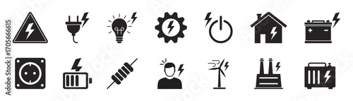 Electricity vector flat icon set