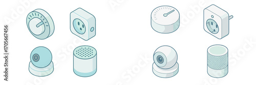 Isometric smart home devices collection with modern technology gadgets for connected living and automation