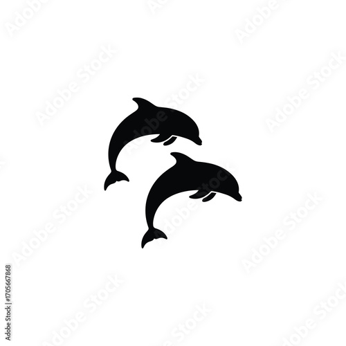 Two Dolphins Silhouette Pair