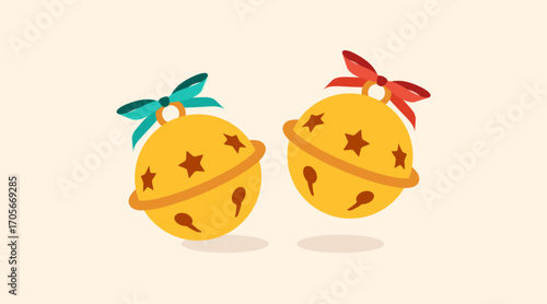 Gold jingle bells ball icons isolated on white background. Vector illustration. Merry Christmas Happy New Year flat vector illustration. Vintage Xmas round decoration for party poster banner design