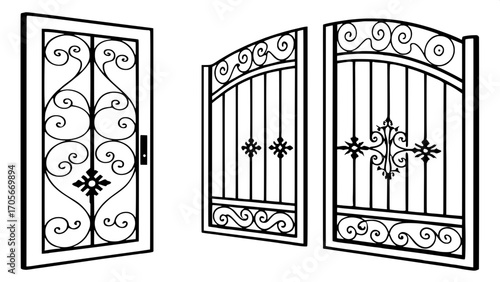 Renaissance-inspired decorative iron doors, flat and ornamental.