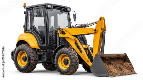 Construction machine lift backhoe loader in action on construction site gigapixel side view heavy work environment