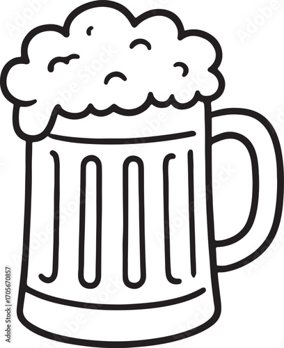 Cartoon Beer Mug Illustration, Hand Drawn Doodle Style, Foamy Pint