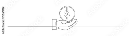 Continuous Line Art of Hand Holding Dollar Coin