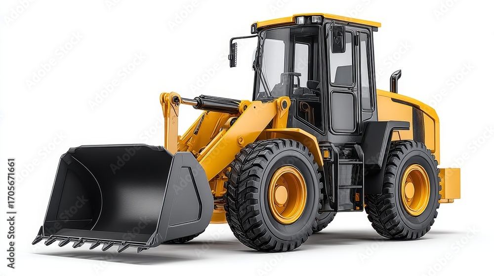 Fototapeta premium Construction machine showcase wheel loader in action industrial site photorealistic imagery close-up view heavy work environment