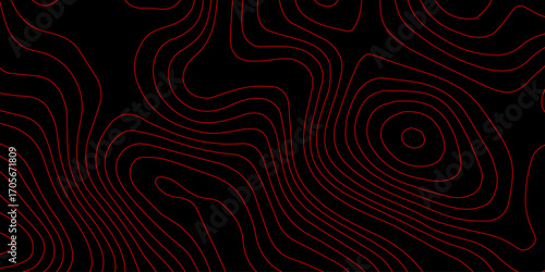 Holographic Topo Contour with Red Glowing Lines on Black Cyber Grid and Futuristic Digital Terrain Vector Background