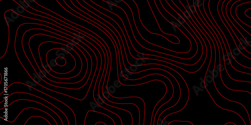 Holographic Topo Contour with Red Glowing Lines on Black Cyber Grid and Futuristic Digital Terrain Vector Background