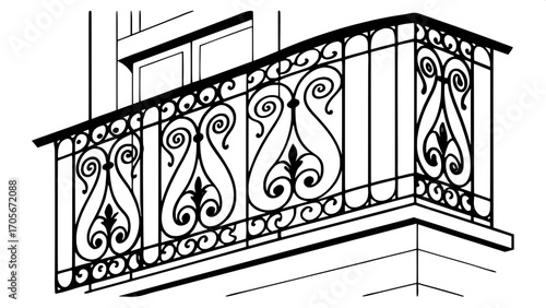 Victorian wrought-iron balcony railings, rendered as elegant silhouettes.