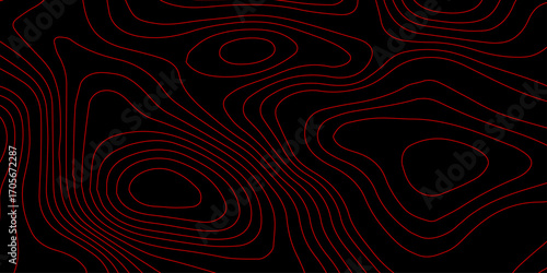 Neon Red Topographic Waves on Black Holographic Terrain Grid with Futuristic Cyber Digital Mapping Vector Wallpaper