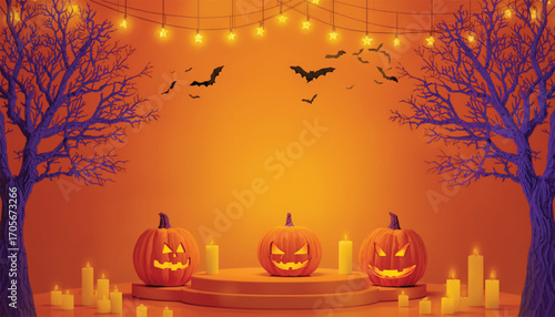 halloween pumpkin and bats