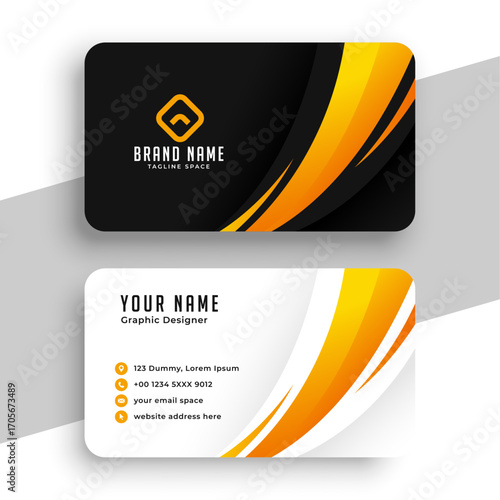 Horizontal business card with front and back presentation.
