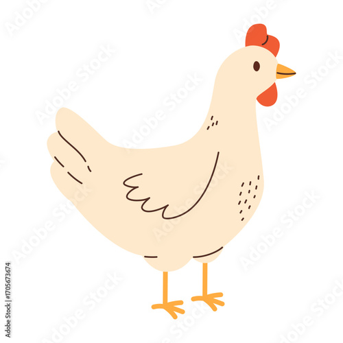 Cute hen in cartoon naive style.