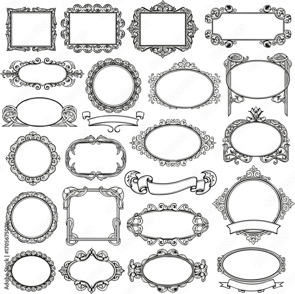 Obraz premium Create a kinds of deferent Black and white classic frame set vector art with white background.
