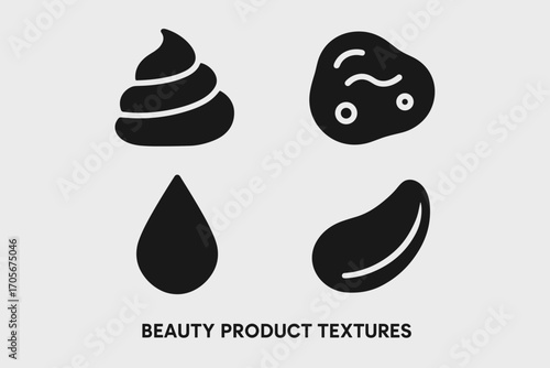 Beauty Product Textures Icons – Cream, Gel, Serum Drop, and Balm Smear Silhouettes