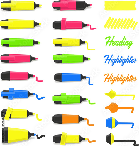 Create a kinds of deferent Highlighter heading collection vector art with white background.